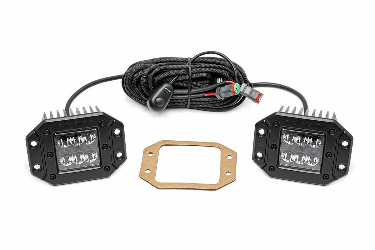 Rough Country 2" Square Flush Mount Cree LED Lights-Pair Black Series, Spot Beam 70803BL