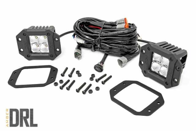 2" Square Flush Mount Cree LED Lights-Pair Chrome Series Amber DRL 70803DRLA