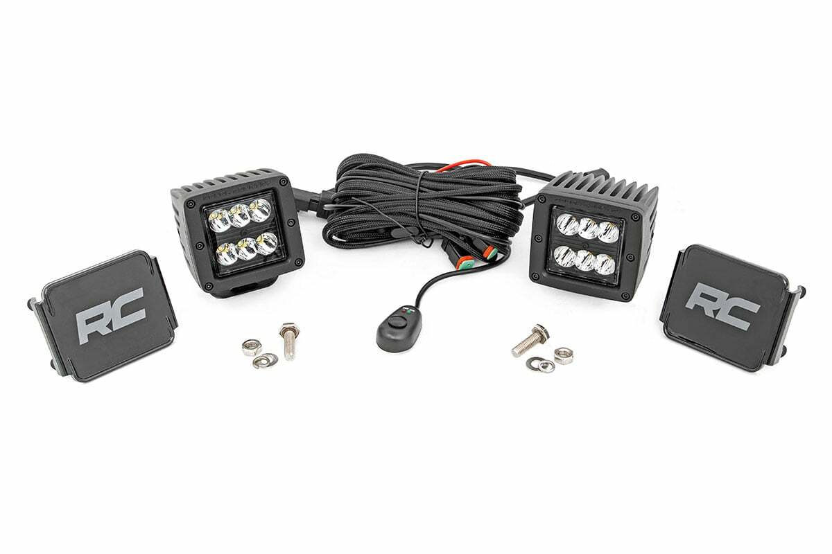 Rough Country 2-inch Square Cree LED Lights-Pair Black Series, Spot Beam 70903BL