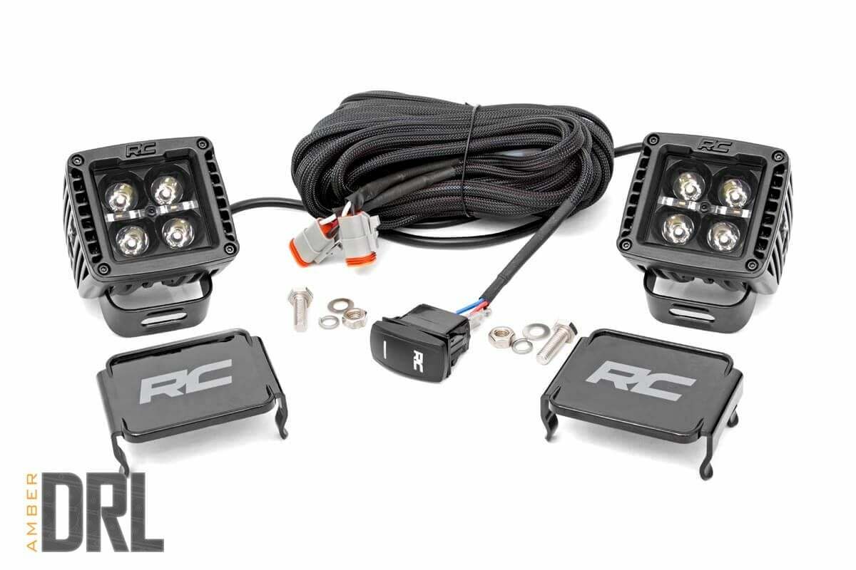 Rough Country 2-inch Square Cree LED Lights-Pair Black Series w/ Amber DRL 70903BLKDRLA