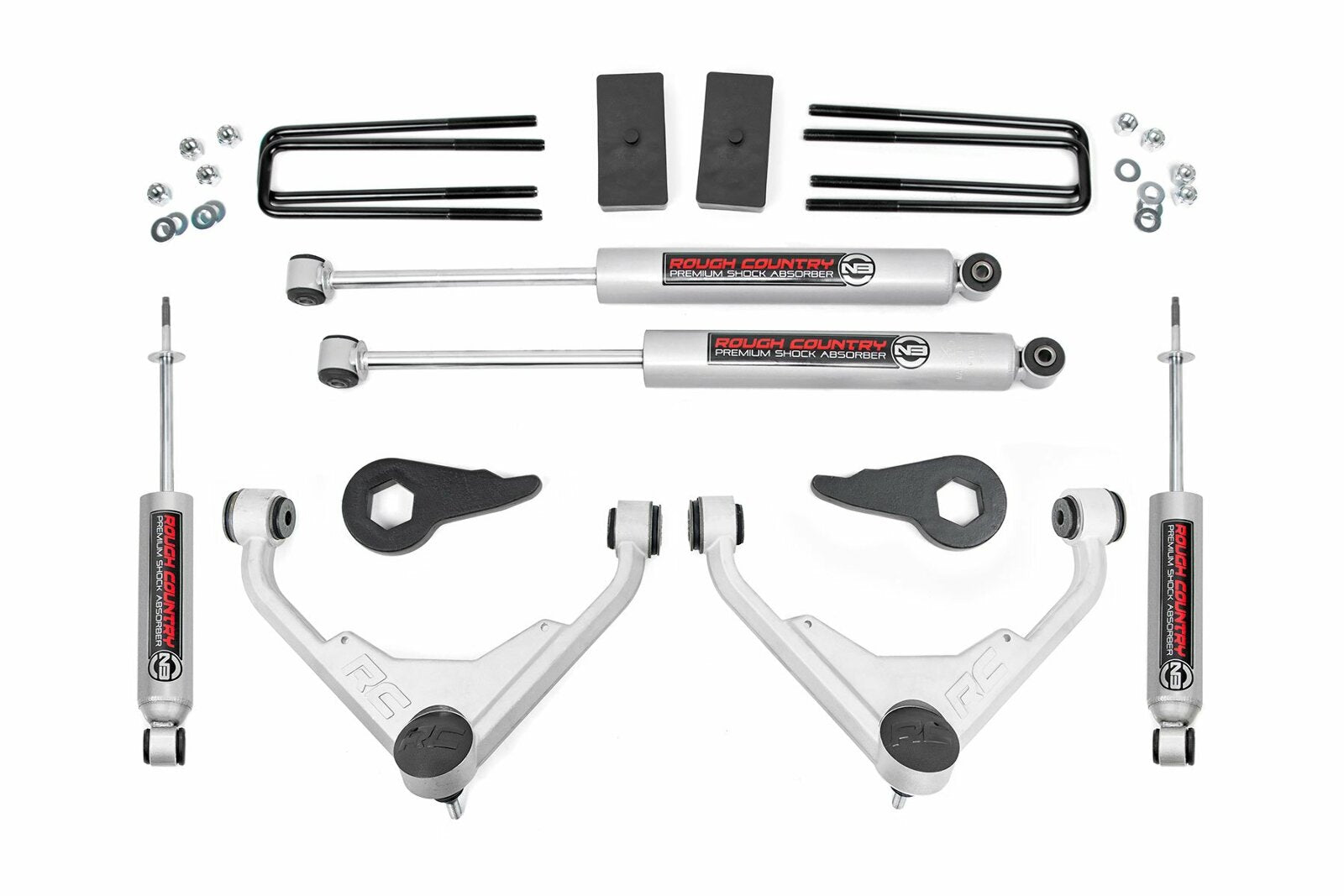 Rough Country Chevy GMC 2500HD 3" Lift Kit Shocks 01-10 4WD (WITH "FT" RPO Code) -1