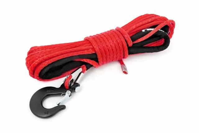 Red 1/4in Synthetic Winch Rope UTV, ATV -1