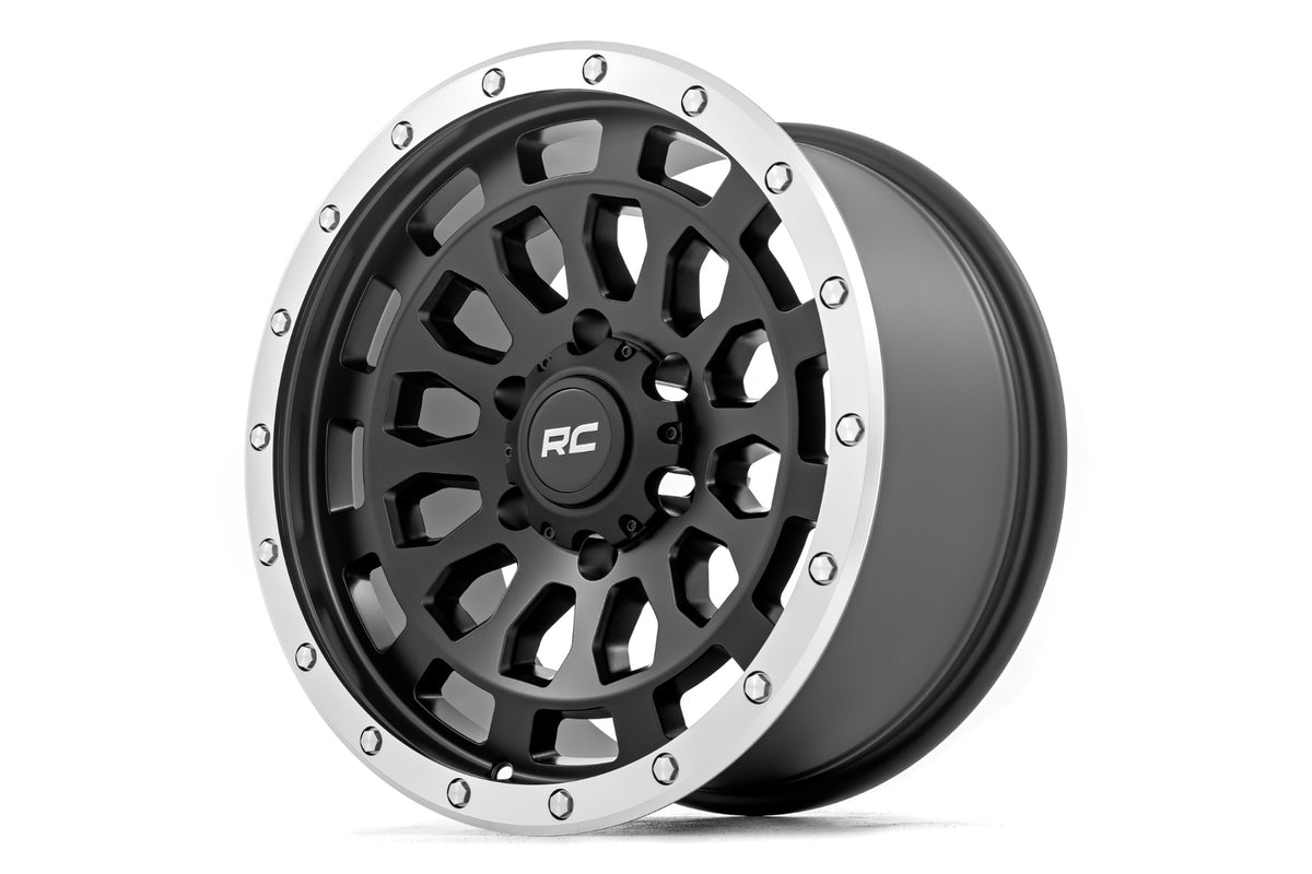 Rough Country 87 Series Wheel Simulated Beadlock Black/Machined 17x8.5 6x5.5 0mm 87170912BA