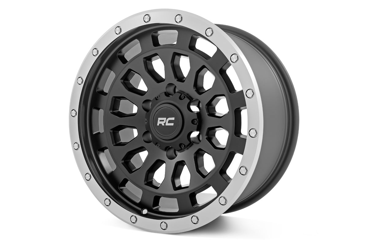 Rough Country 87 Series Wheel Simulated Beadlock Black/Machined 17x8.5 6x5.5 0mm 87170912BA