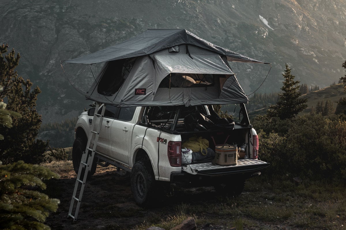 Rough Country Roof Top Tent Rack Mount w/12v, Ladder Extension & LED Light Kit 99049