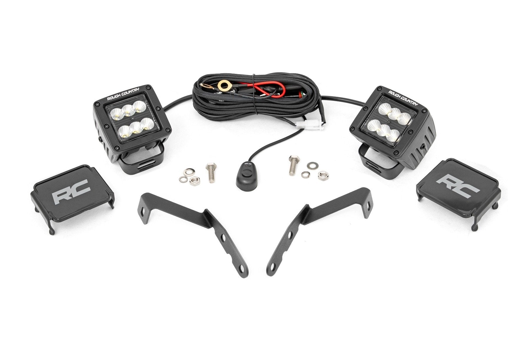 Rough Country LED Light Ditch Mount 2" Black Pair Flood Chevy 1500 2007-2013 71059
