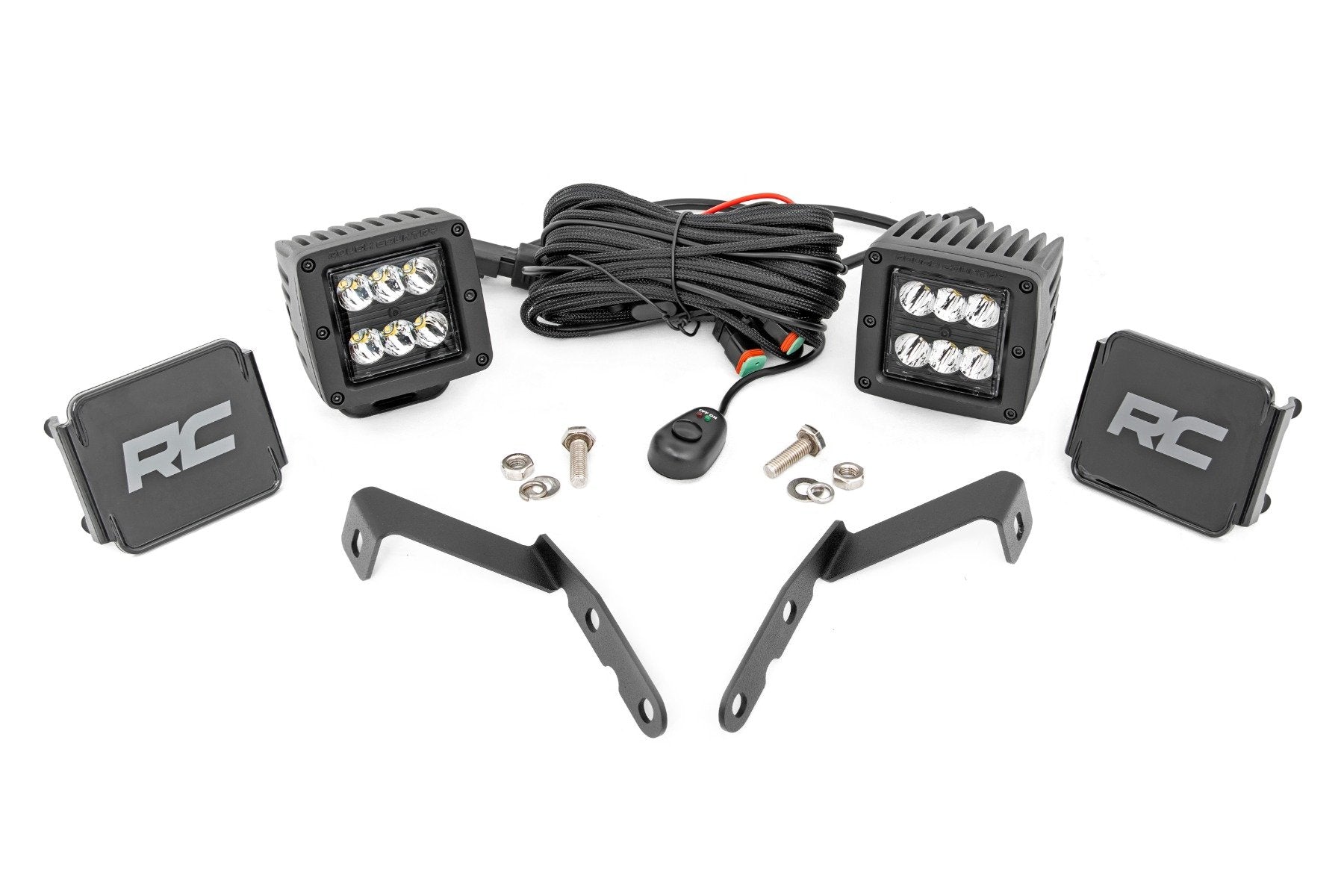 Rough Country LED Light Ditch Mount 2" Black Pair Spot Chevy 1500 2007-2013 71058