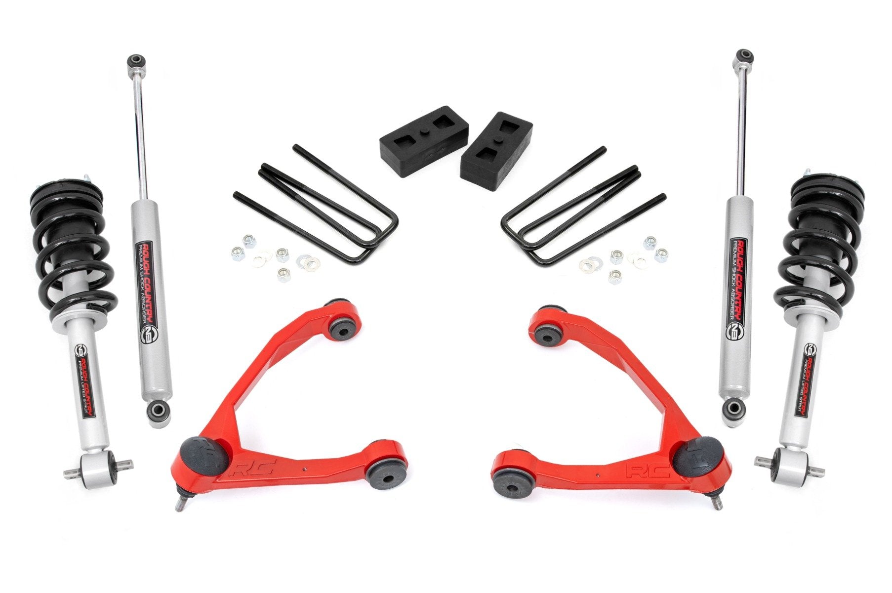 Rough Country 3.5" Lift Kit Cast Steel N3 Strut Chevy/GMC 1500 14-16 198.23RED