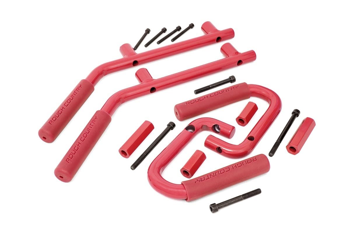 Rough Country Jeep Solid Steel Grab Handle Set 07-18 Wrangler JK Red 6503RED