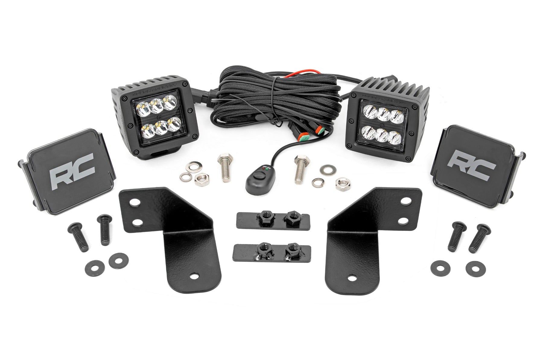 Rough Country LED Light RR Cage Mount 2" Black Spots Polaris Ranger 13-21 93143