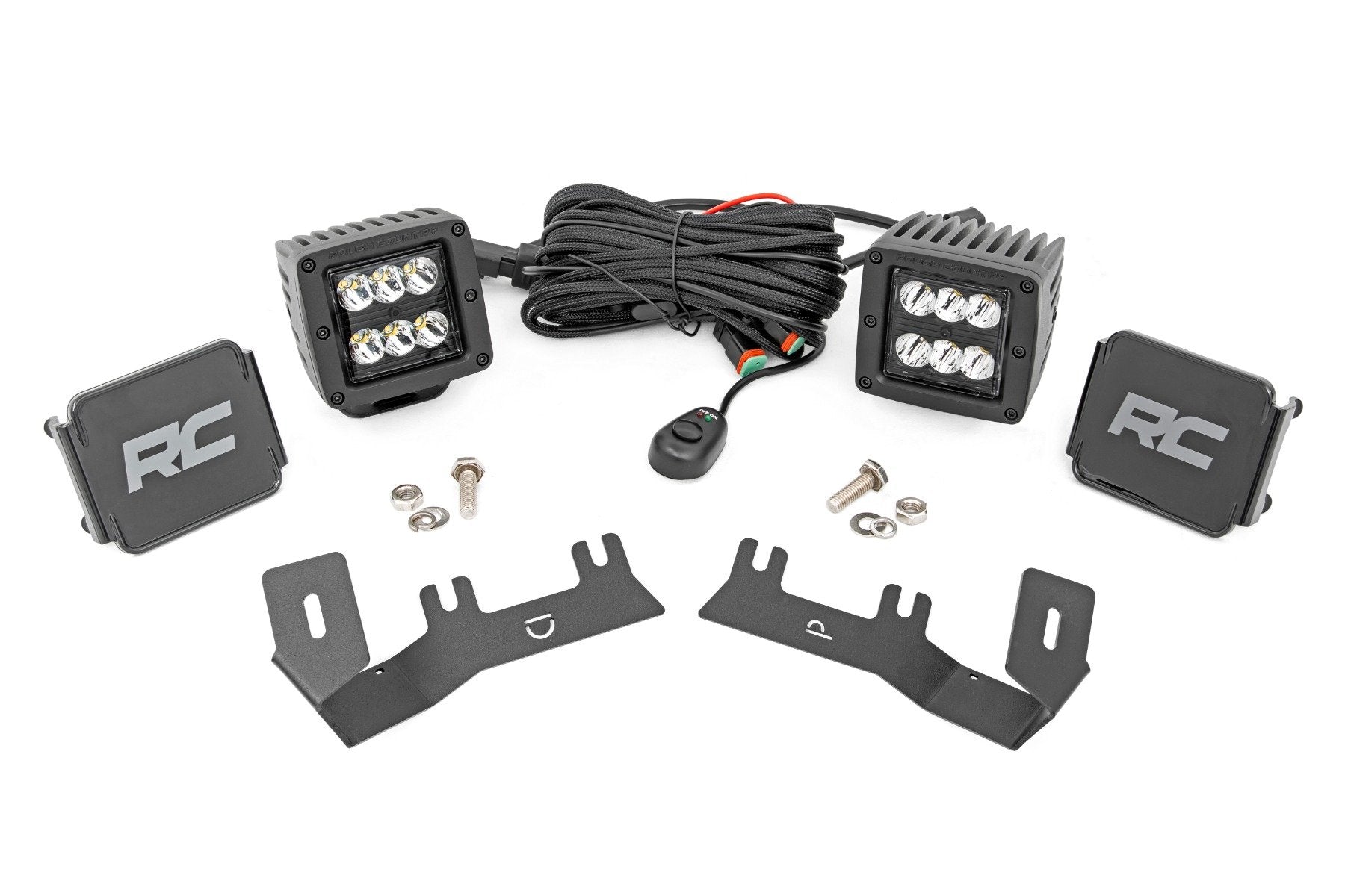 Rough Country LED Light Ditch Mount 2" Black Pair Spot Chevy/GMC 1500 14-18 71052