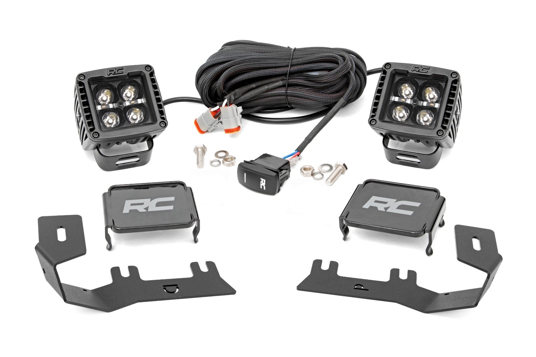 Rough Country LED Light Ditch Mount 2" Black Pair White DRL Chevy/GMC 1500 14-18 71054