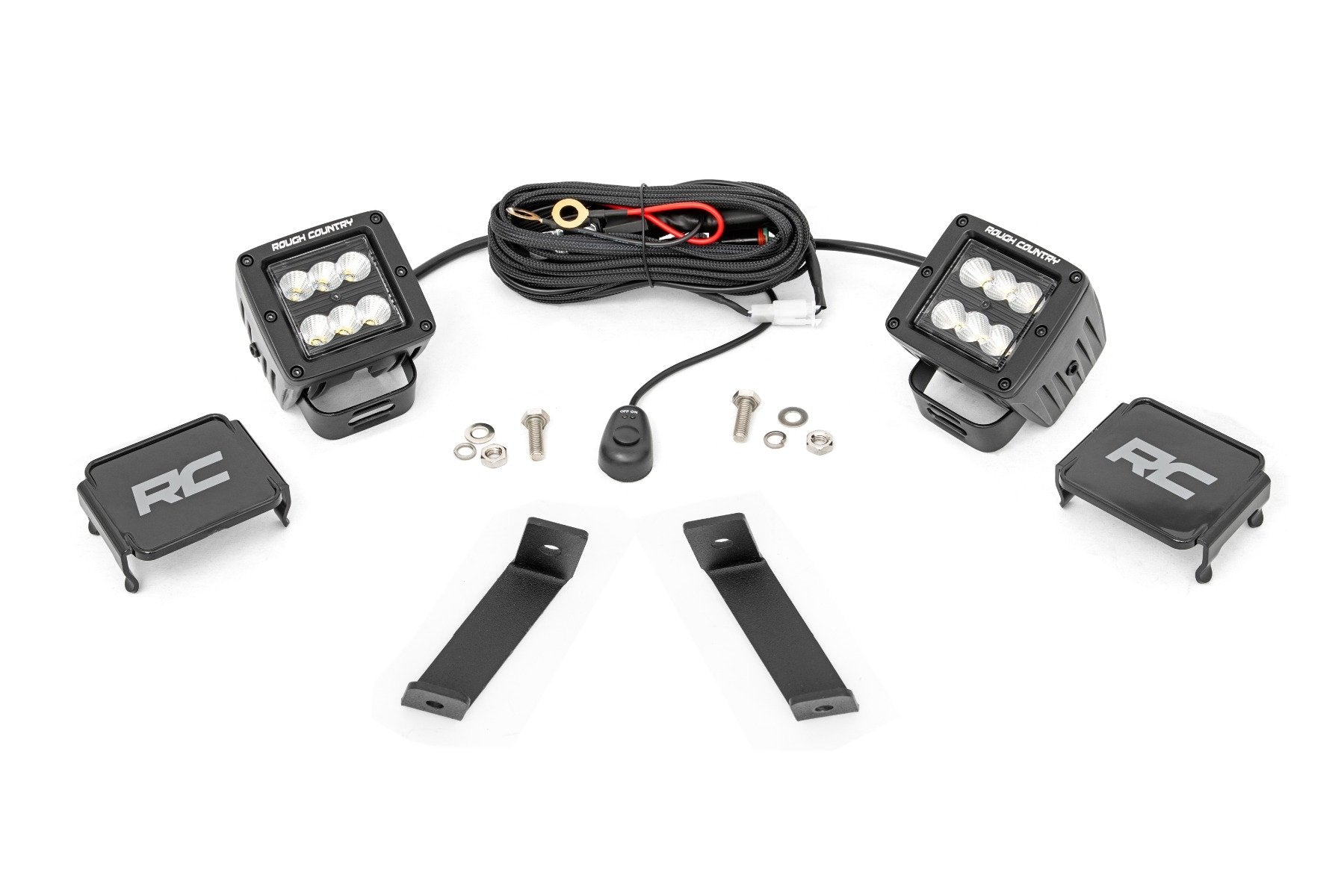 Rough Country LED Ditch Lights 2" Black Pair Flood Jeep KL 14-21 70079