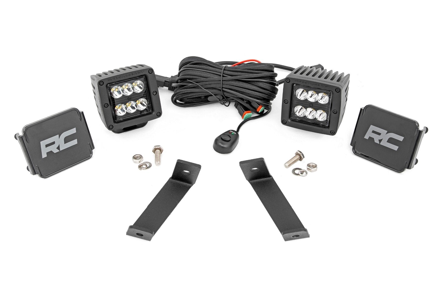 Rough Country LED Ditch Lights 2" Black Pair Spot Jeep KL 14-21 70078