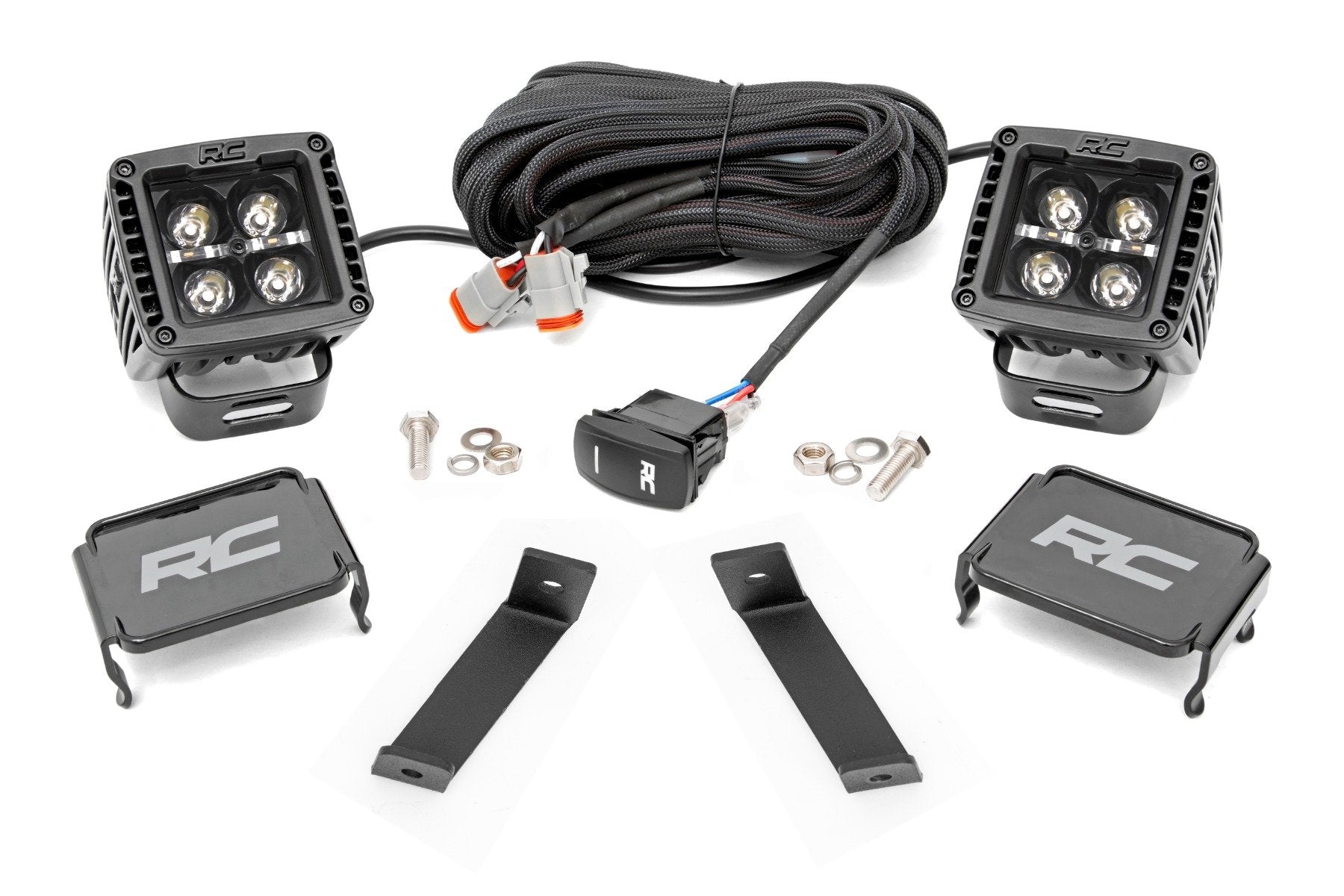 Rough Country LED Lights Ditch Mount 2" Black Pair Amber DRL Jeep KL 14-21 70081