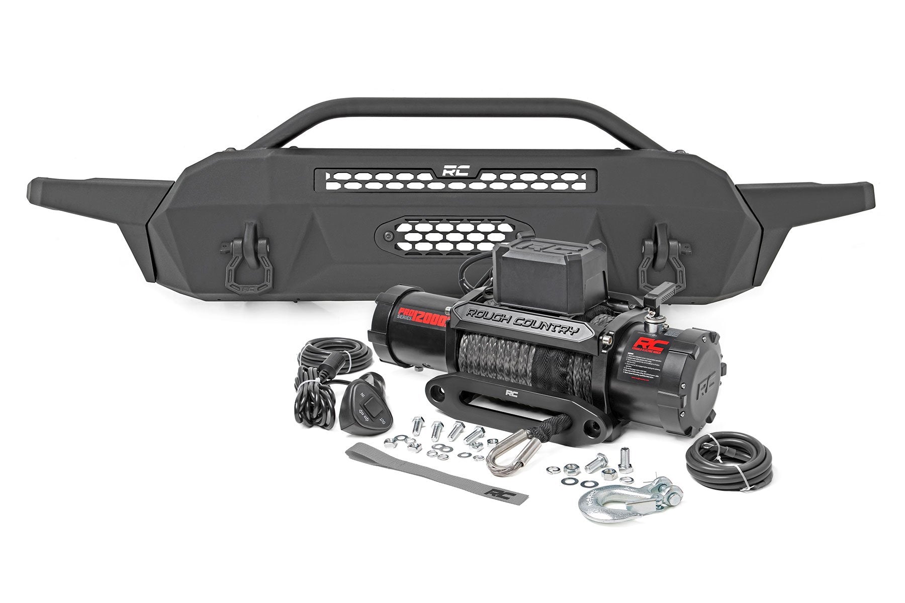 Rough Country Hybird Bumper W/ Winch Synthetic Rope Toyota Tacoma 4WD 16-23 10717