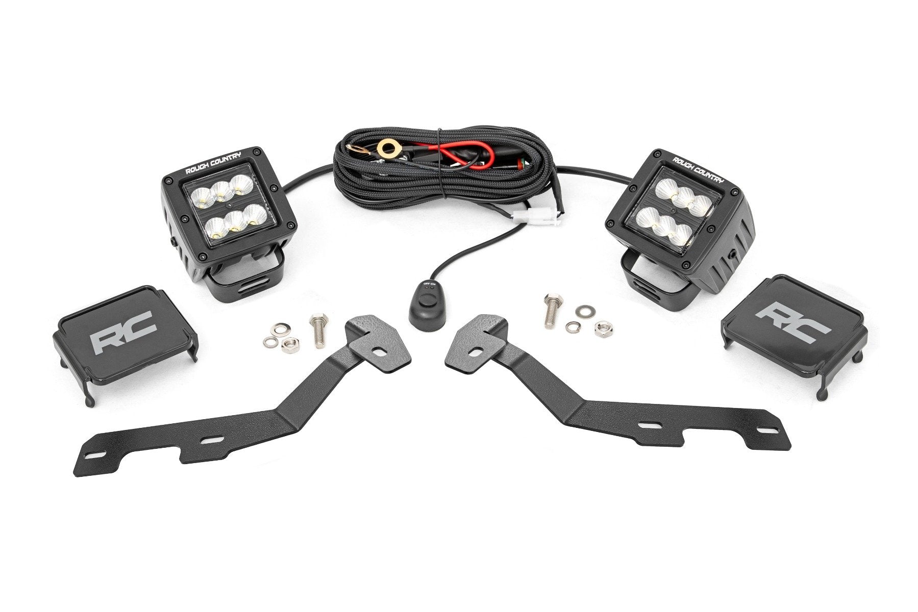 Rough Country LED Light Kit Ditch Mount 2" Black Pair Flood Ram 1500 19-24 82291