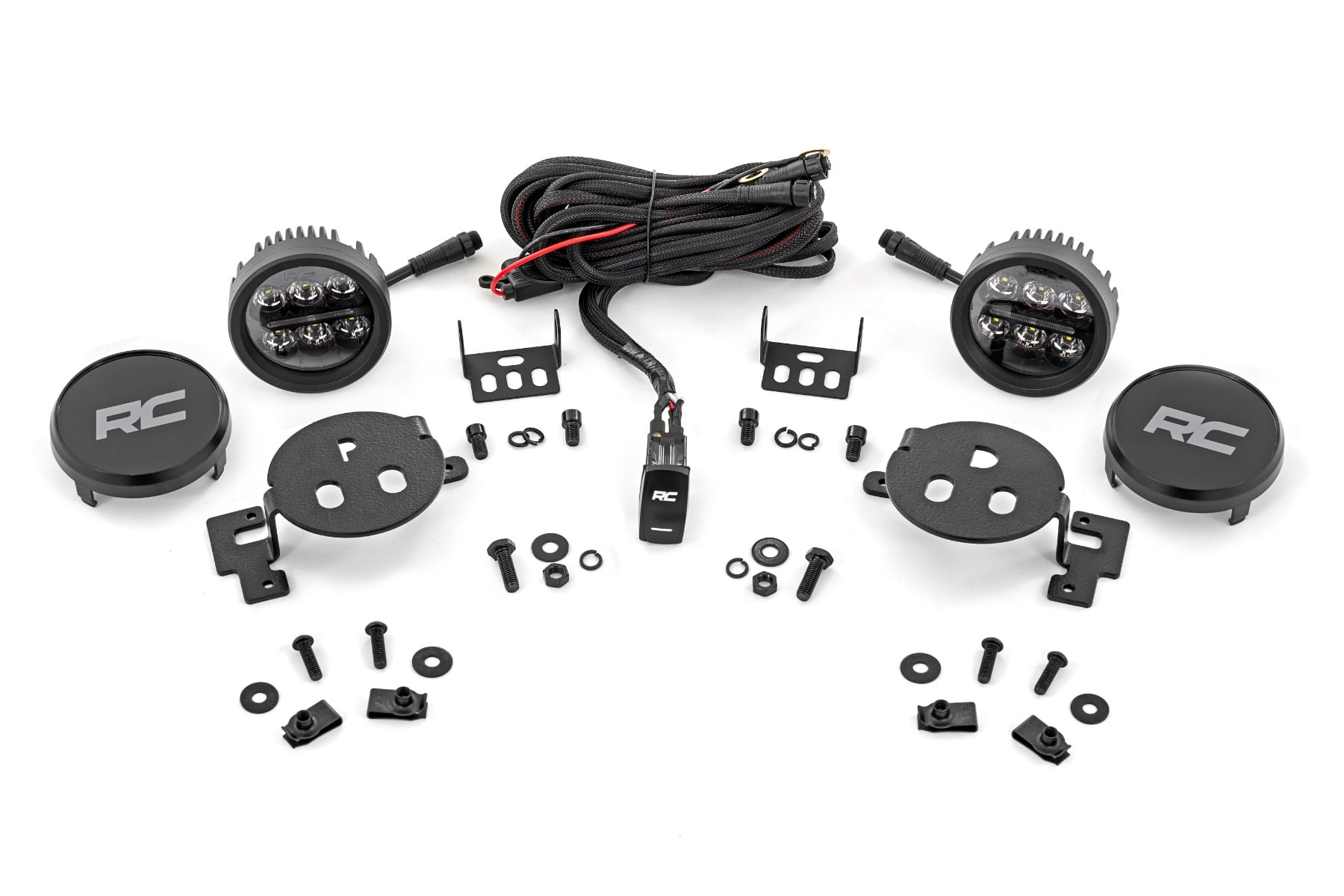 Rough Country LED Fog Light 3.5" Round Black Series Amber DRL for Ram 1500 19-24 30005