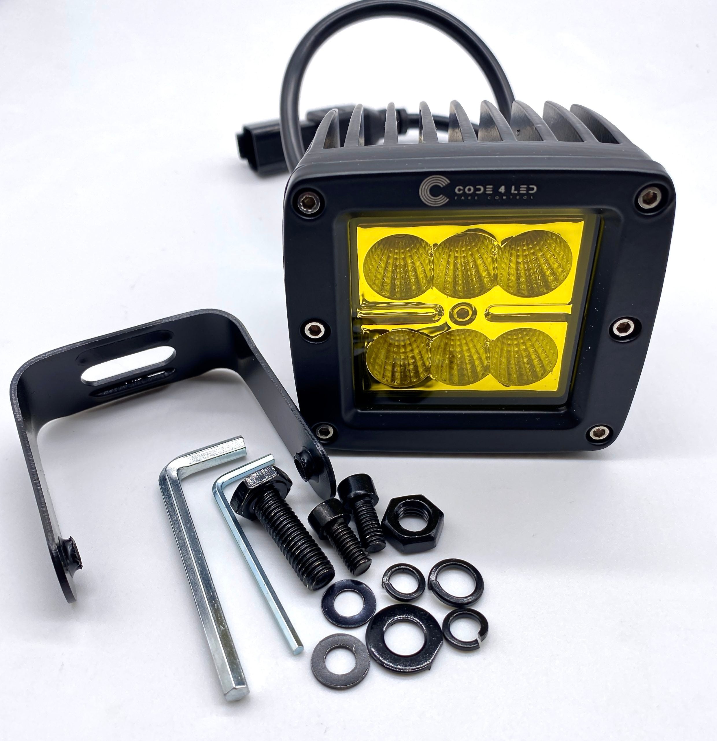 Code 4 LED 3 inch 30 watt Square Pod Light (C4-W-0330-FA) - Amber Flood / Surface -1