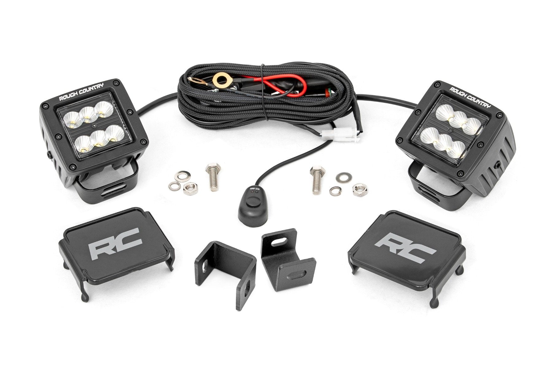 Rough Country LED Light Ditch Mount 2" Black Pair Flood Toyota Tundra 2022 71072