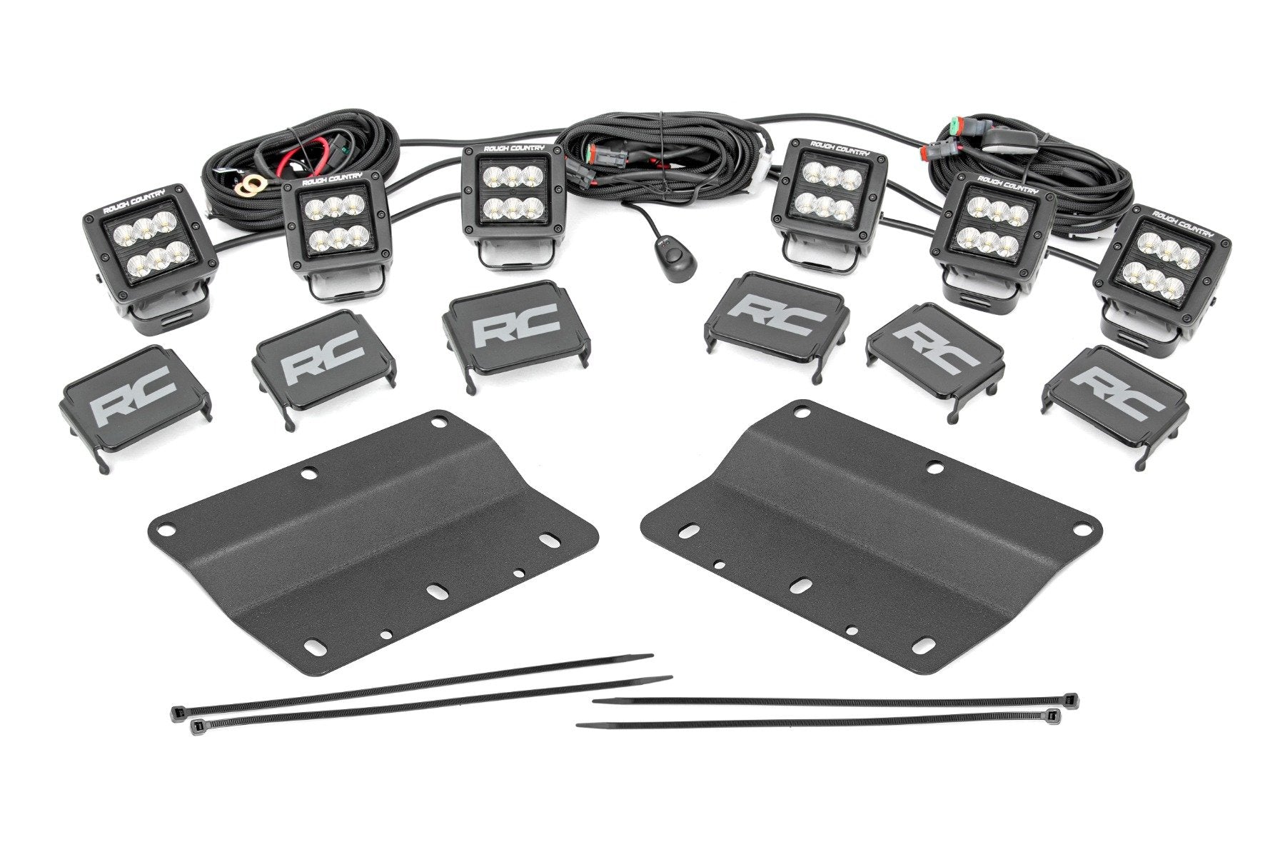 Rough Country LED Light Fog Mount Triple 2" Black / Flood Ford Bronco 21-22 51086