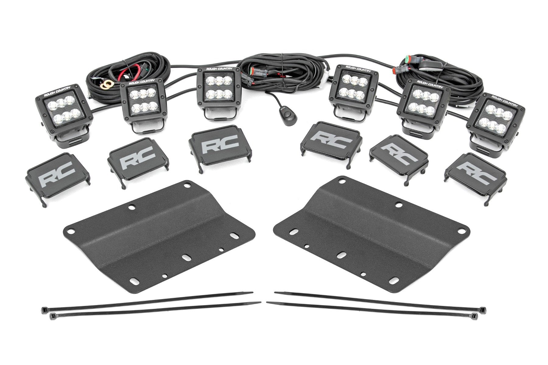 Rough Country LED Light Kit Fog Mount Triple 2" Black Ford Bronco 21-24 51140