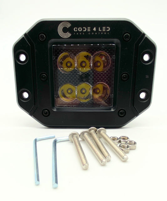 Code 4 LED 3 inch 30 watt Square Pod Light (C4-W-0330S-FM) - Clear Spot / Flush