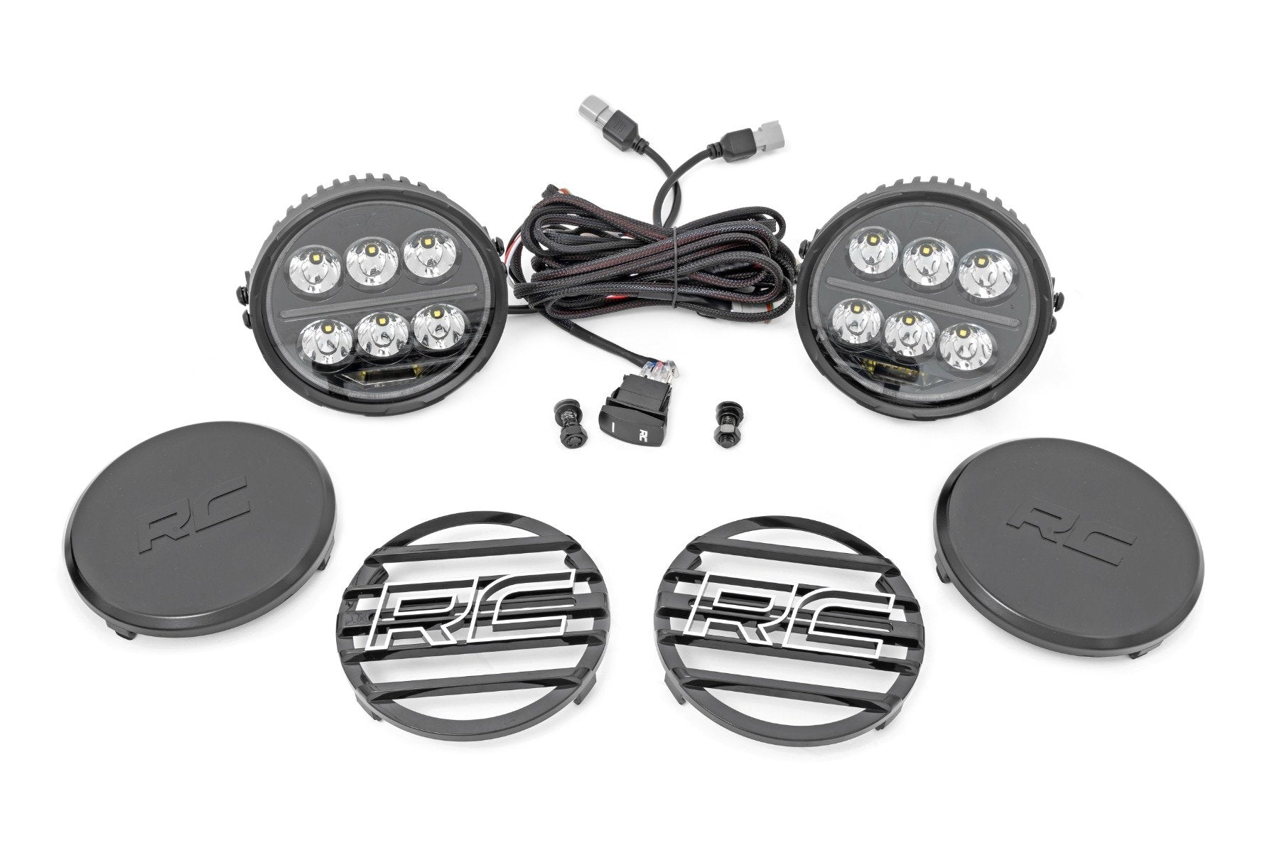Rough Country Black Series Halo LED Light Pair | White/Amber DRL | 6.5" | Round 70805B