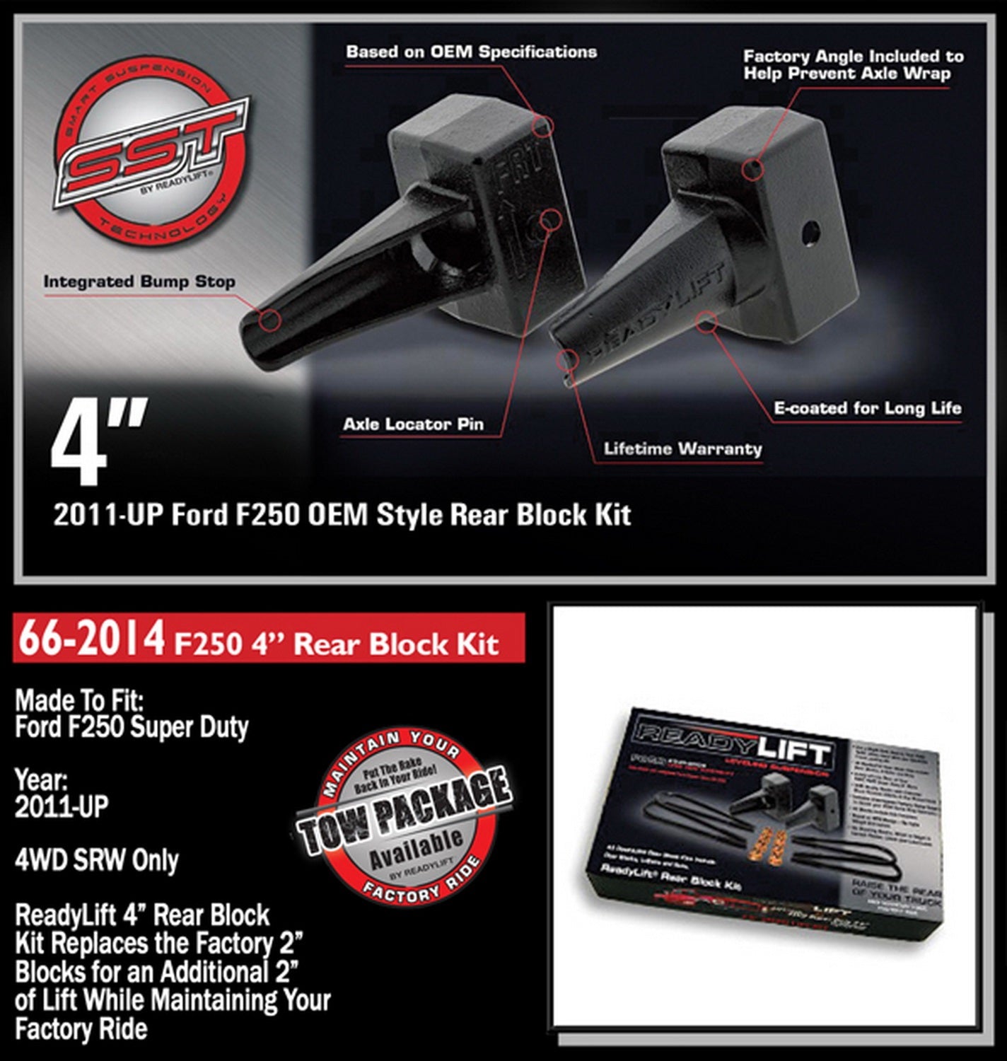 ReadyLift 4" Rear Block Kit for Ford SuperDuty 2-pc Drive Shaft Only 2011-2016 -2