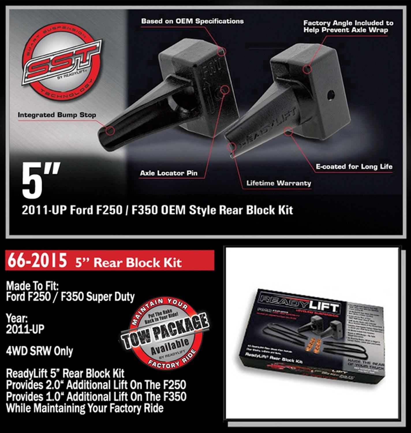 ReadyLift 5" Rear Block Kit for Ford SuperDuty 2-pc Drive Shaft Only 2011-2016 -2