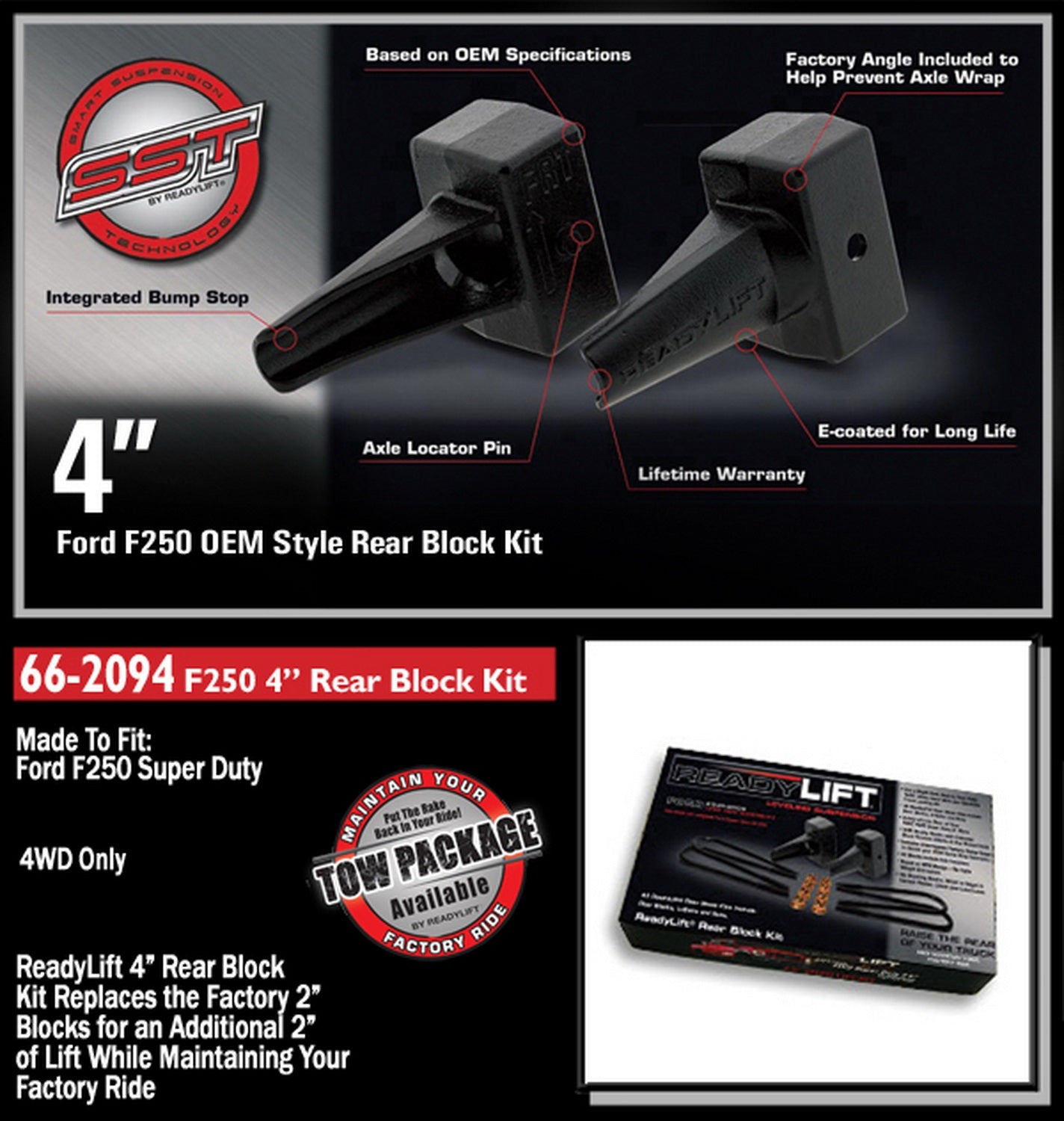 ReadyLift 4" Rear Block Kit for Ford SuperDuty 1-pc Drive Shaft Only 1999-2010 -2