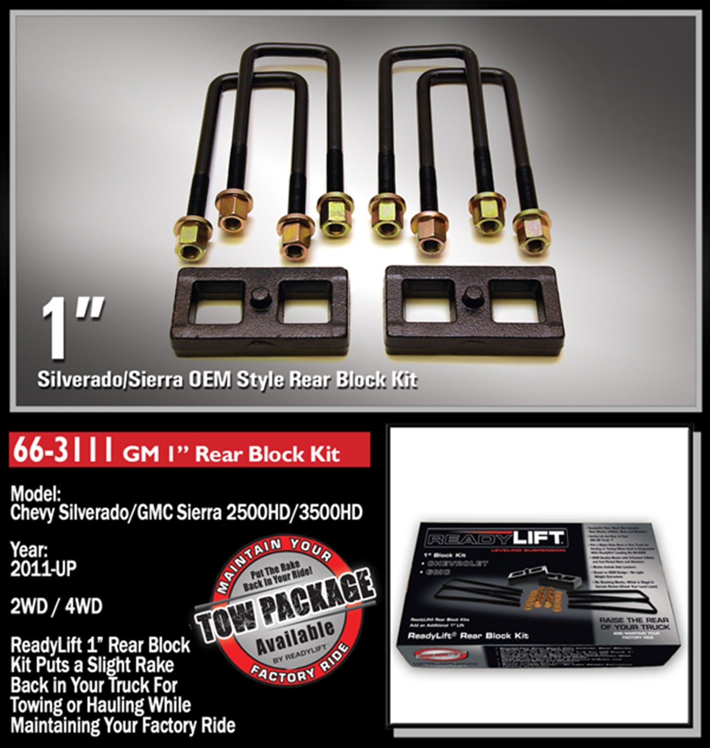 For Chevrolet Silverado 2500 HD ReadyLift Rear Block Kit 1 in. Incl. , 66-3111 -2