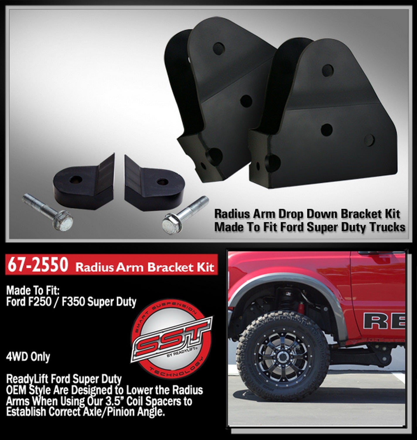 ReadyLift Radius Arm Bracket Kit for Ford SuperDuty 4WD 2005-2016 -2