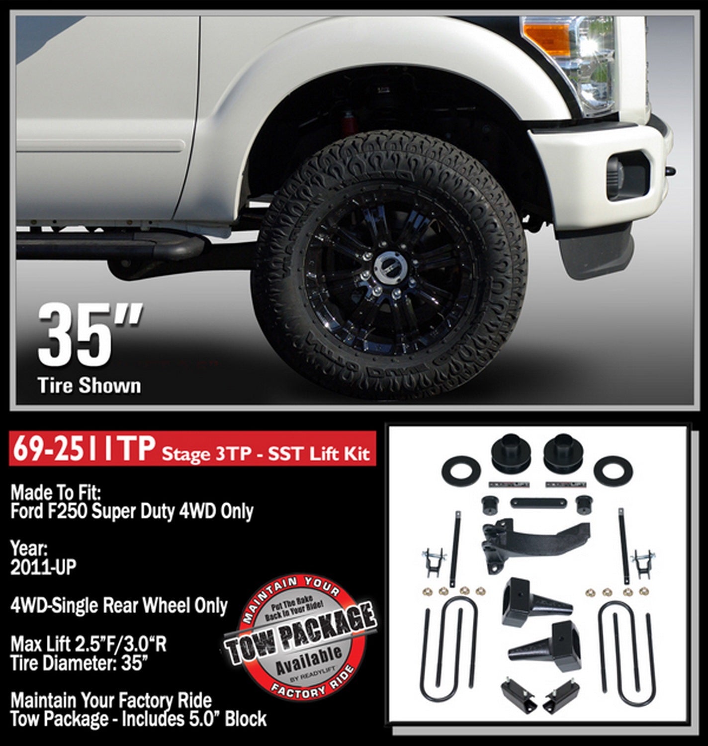 Readylift Suspension Lift Kit 11-16 for Ford Superduty 2.5" W/5" R 69-2511TP -2