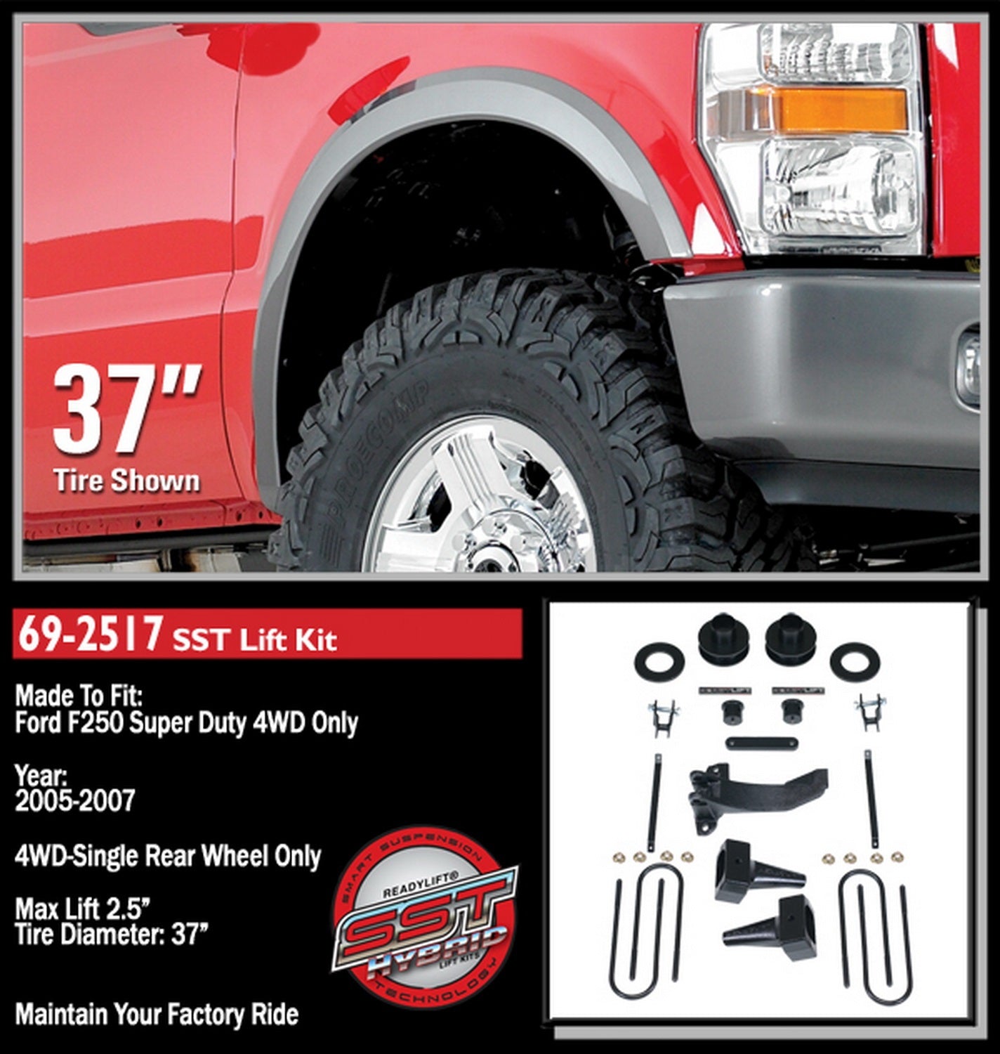 Readylift Suspension Lift Kit 05-07 for Ford F250 2.5" W/4" R Blocks 69-2517 -2
