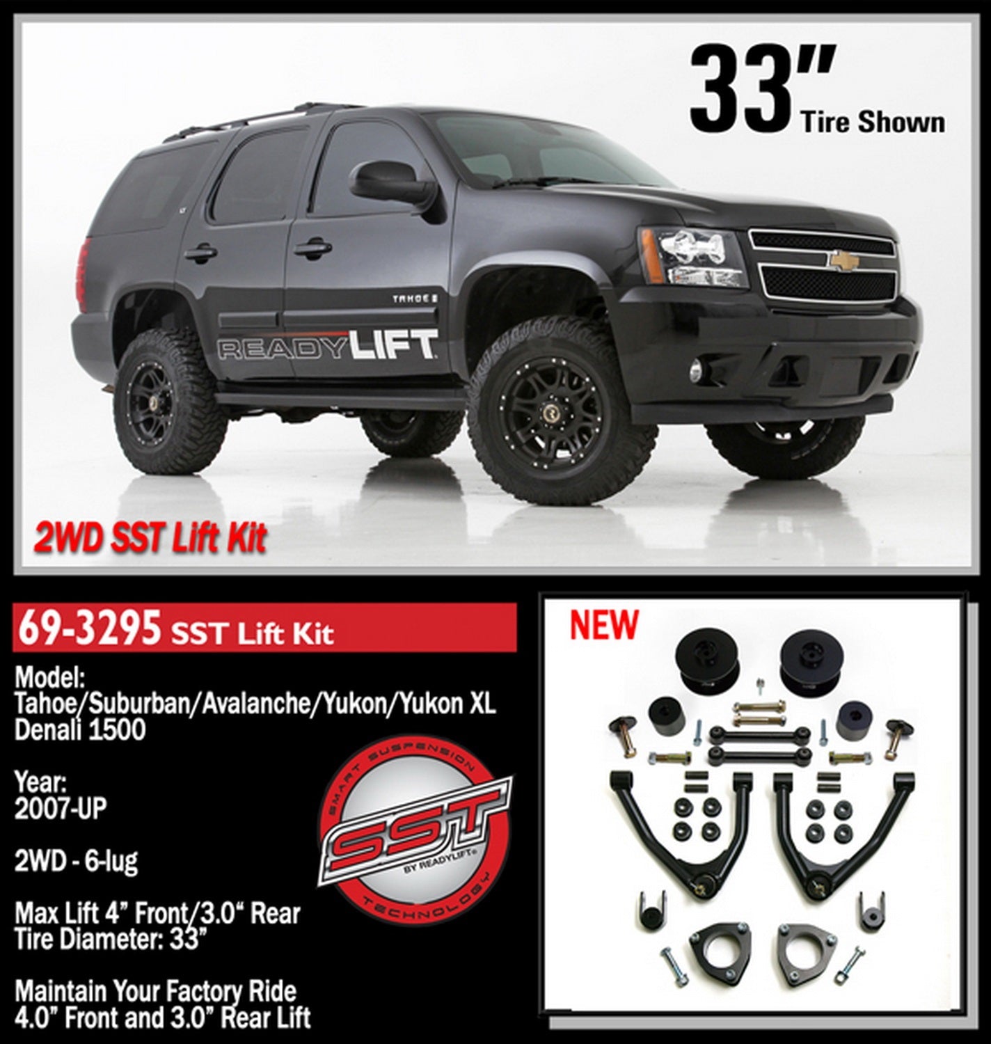 ReadyLift 4" SST Lift Kit GM Full-Size SUV W Forged UCA 2WD 1500 2007-2017 -2