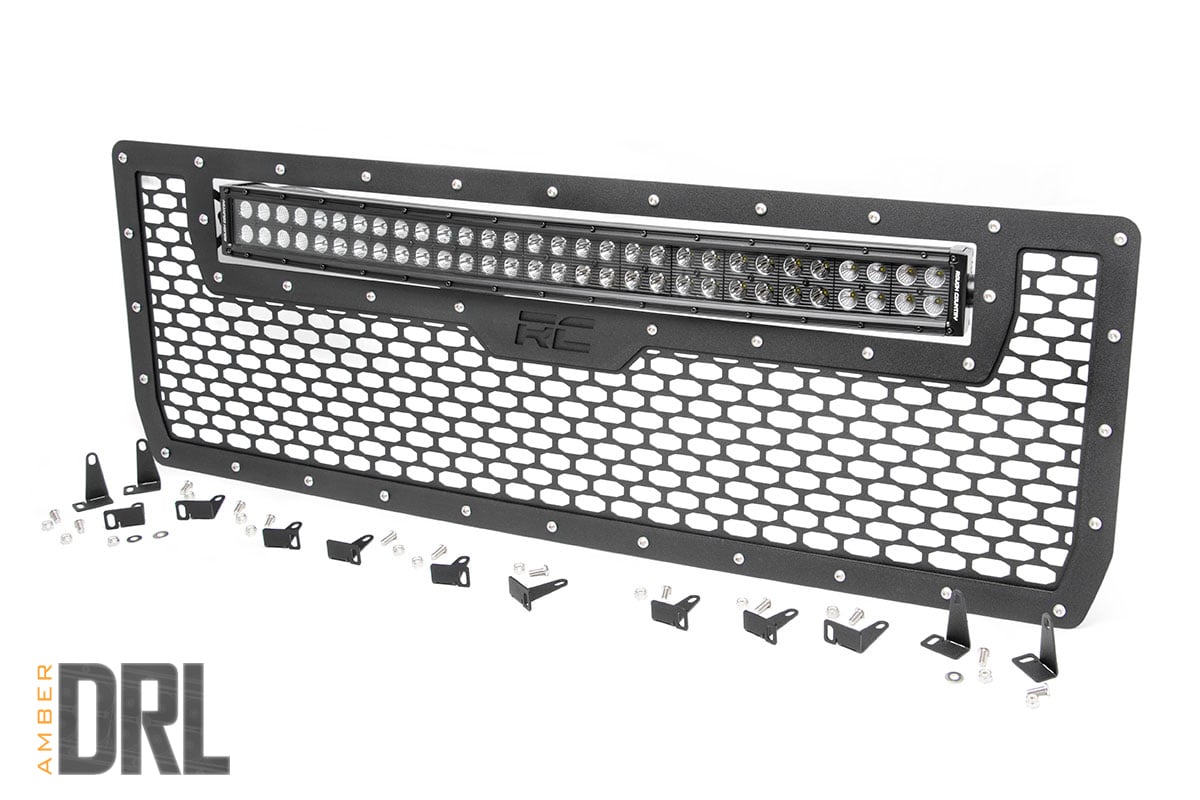 Rough Country GMC Mesh Grille 30" Dual Row BLK LED Amber DRL 14-15 Sierra 1500 70190BDA
