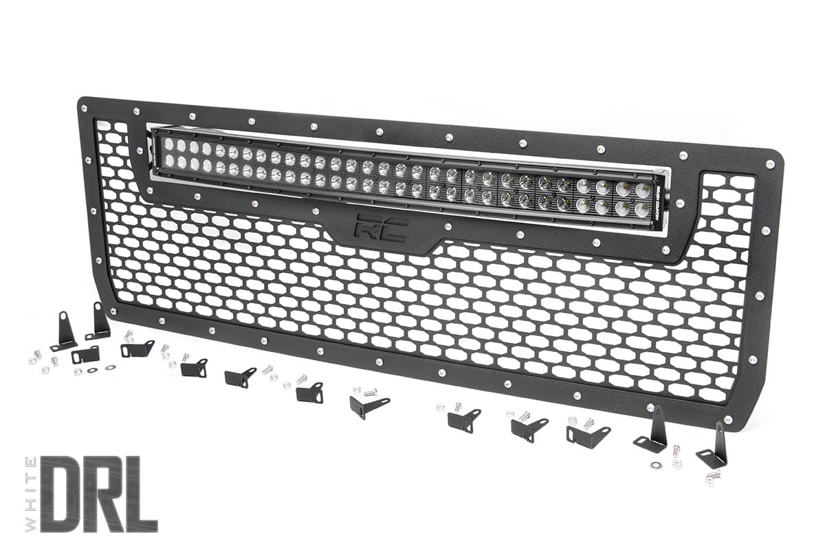 Rough Country GMC Mesh Grille 30" Dual Row BLK LED White DRL 14-15 Sierra 1500 70190DRL