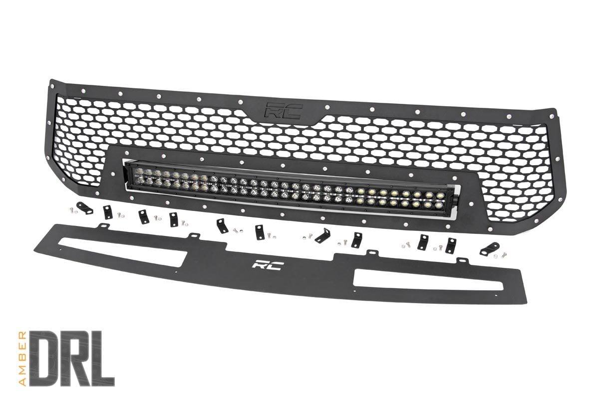Rough Country Mesh Grille w/30in Dual Row BLK Ser LED w/Amber 14-17 Tundra 70224