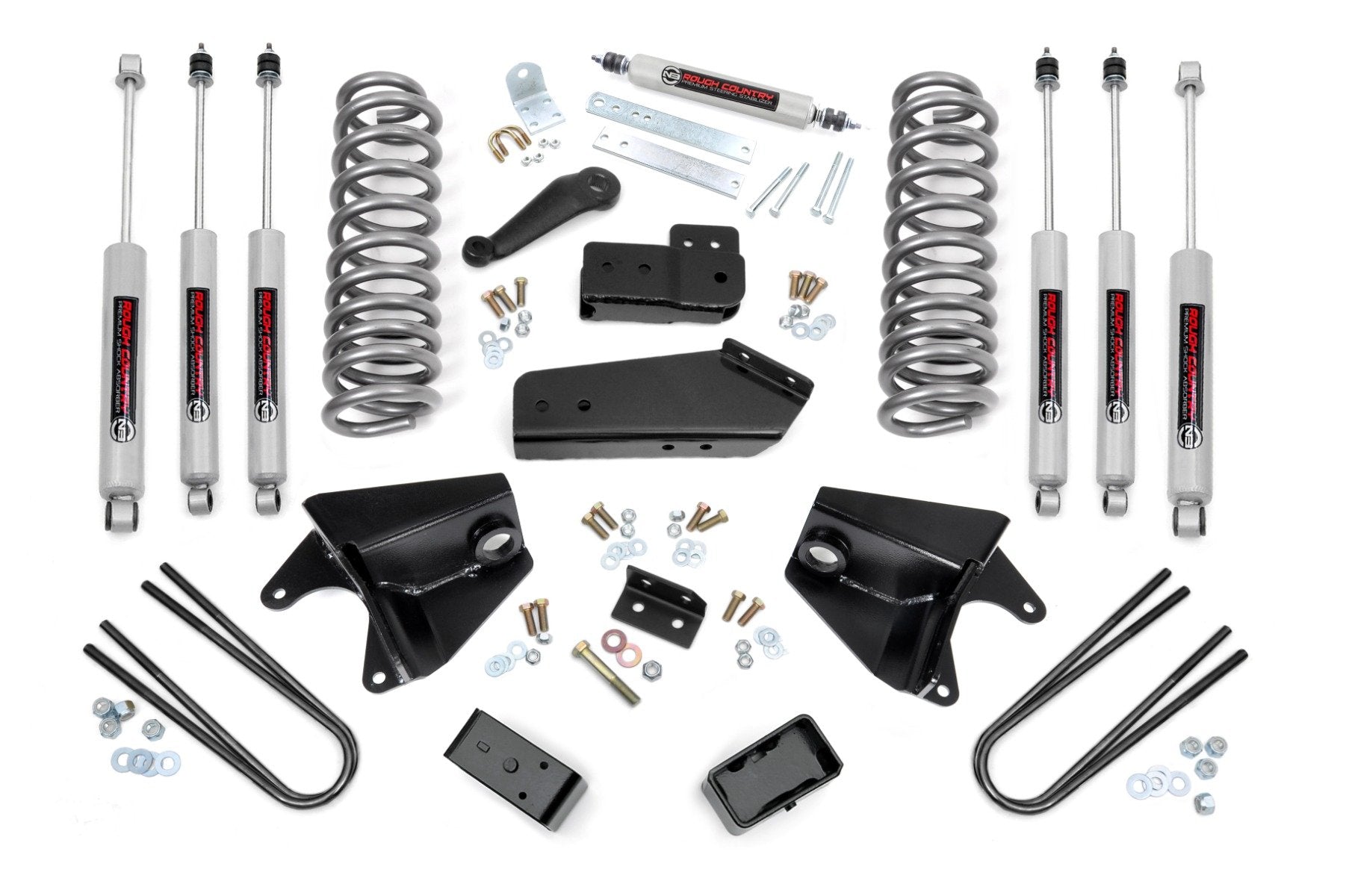 Rough Country 4" Lift Kit Quad Frt Shocks Rear Blocks for Ford F-150 4wd 80-96 46533