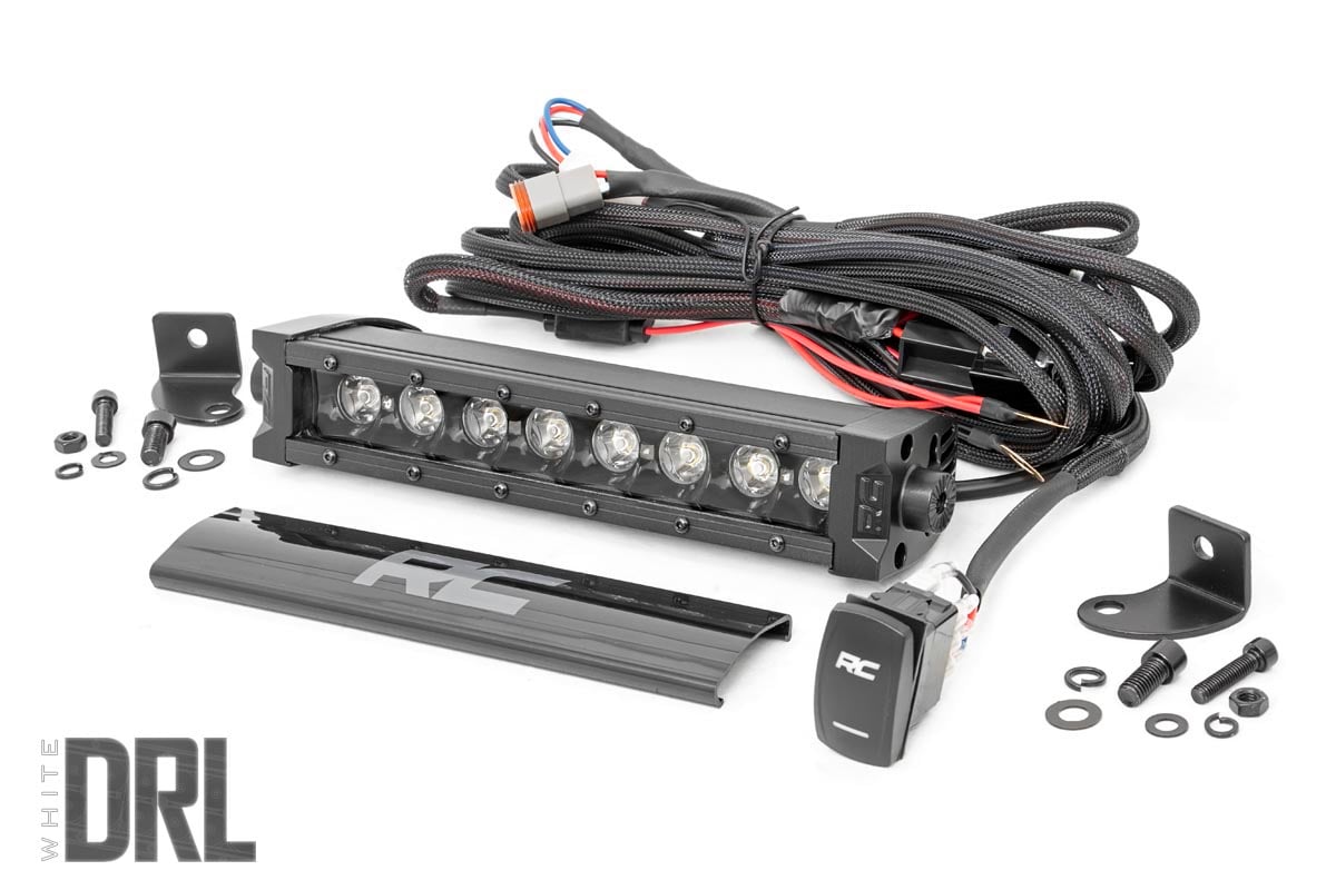 Rough Country Black Series LED Light Bar Amber DRL 8 Inch Single Row 70718BLDRLA