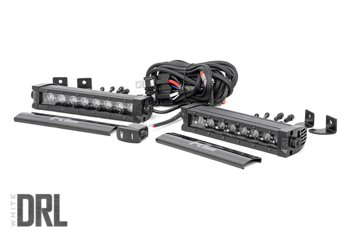 Rough Country 8" Cree LED Light Bar-Single Row, Pair Black Series Cool White DRL 70728BLDRL