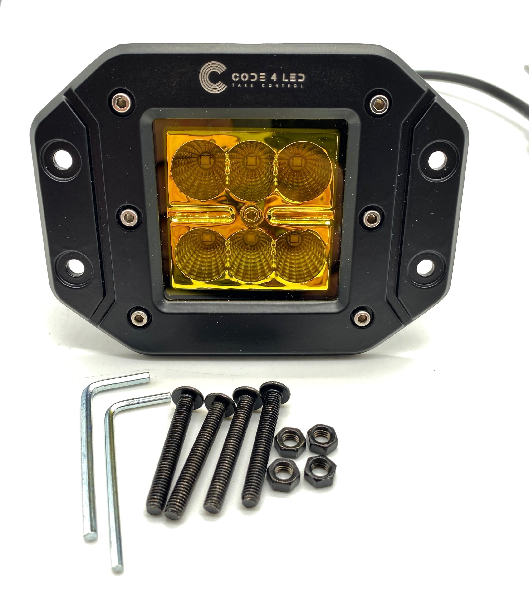 Code 4 LED 3 inch 30 watt Square Pod Light (C4-W-0330FA-FM) - Amber Flood / Flush -1