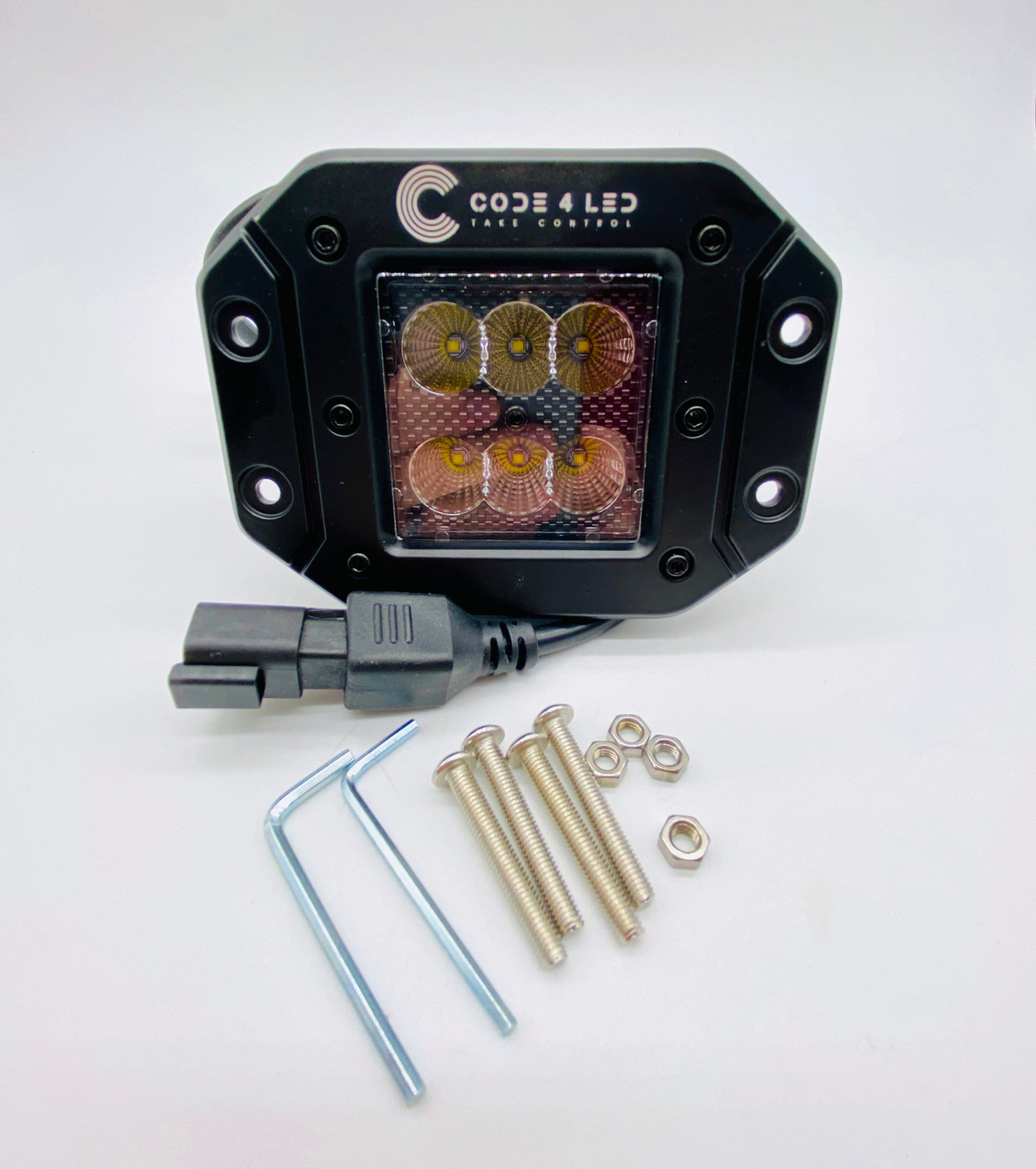 Code 4 LED 3 inch 30 watt Square Pod Light (C4-W-0330F-FM) - Clear Flood / Flush -1
