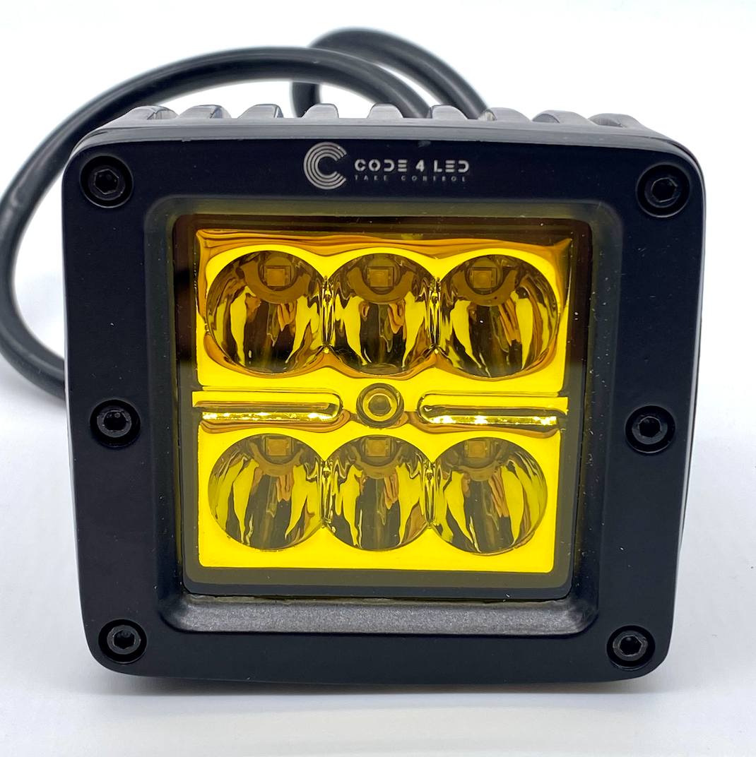 Code 4 LED 3 inch 30 watt Square Pod Light (C4-W-0330-DA) - Amber / Surface -1