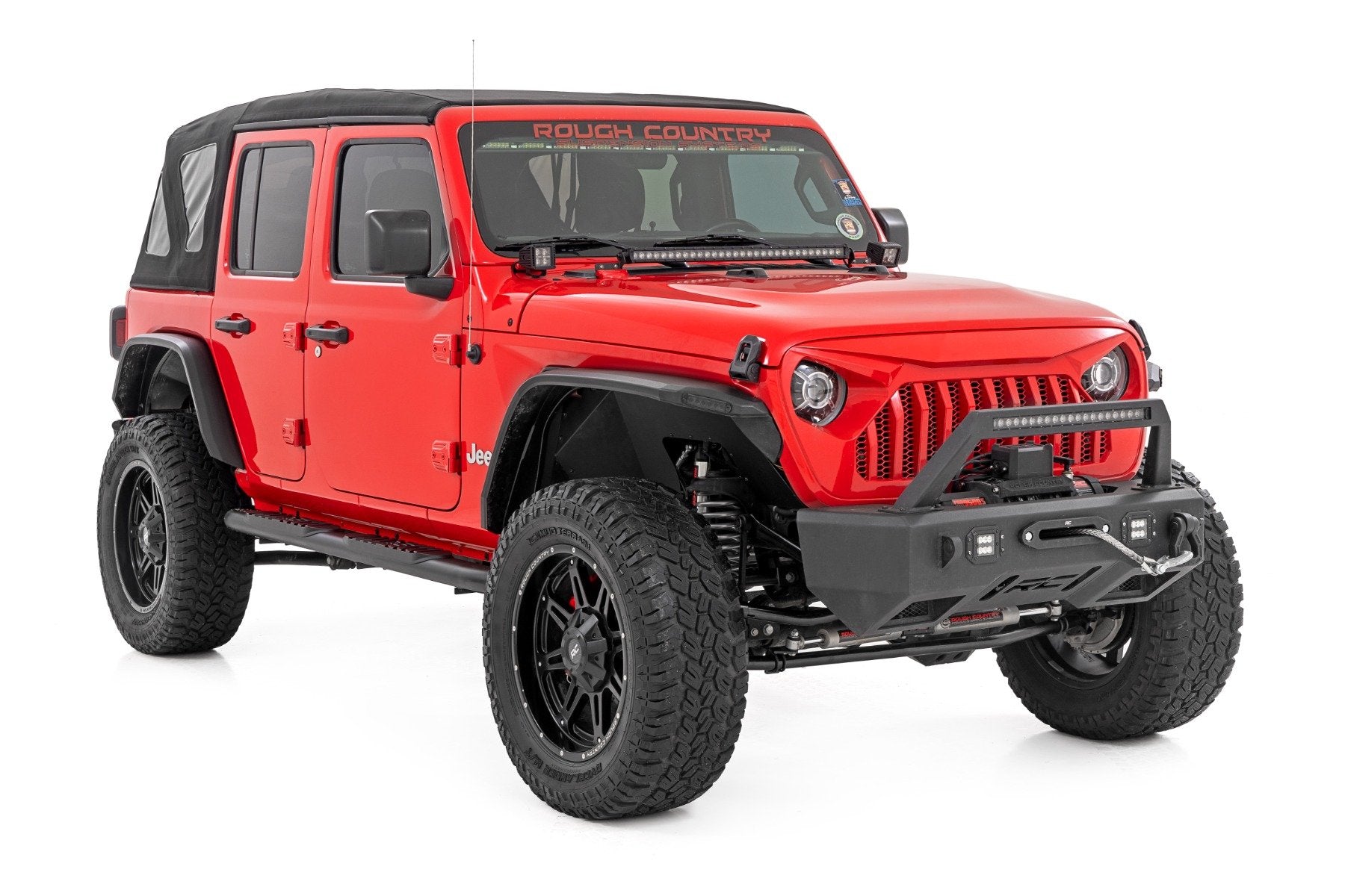 Rough Country Oval Nerf Steps 4Dr Black Jeep Wrangler Unlimited 18-23 21016