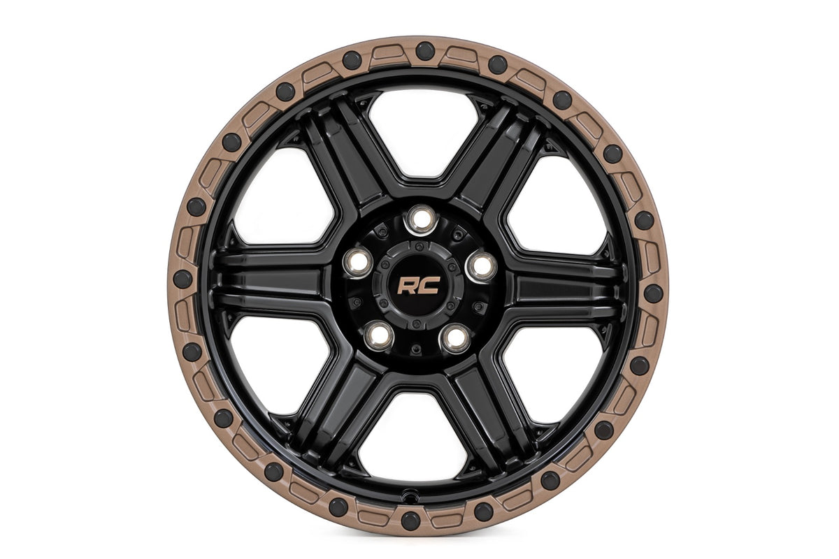 Rough Country 79 Series Wheel 1-Piece SemiGloss Black w/Bronze Ring 18x9 5x5 0mm 79180918A