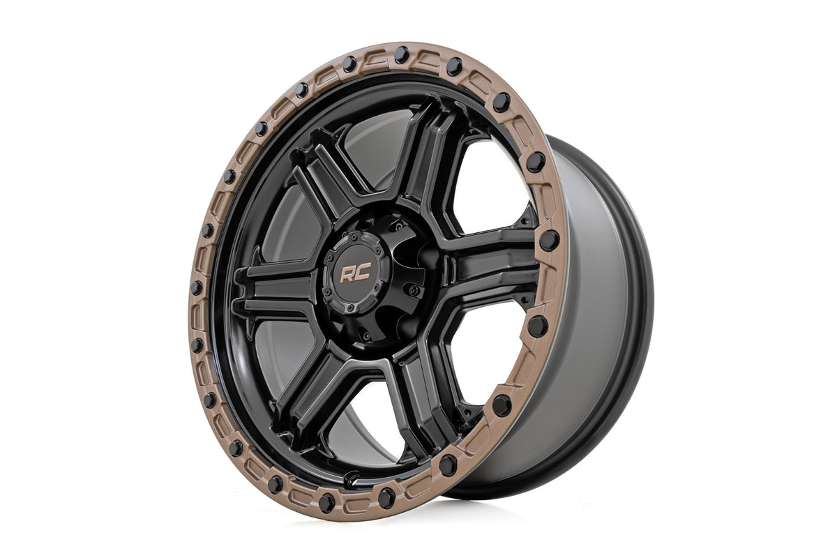 Rough Country 79 Series Wheel 1-Piece SemiGloss Black w/Bronze Ring 18x9 5x5 0mm 79180918A