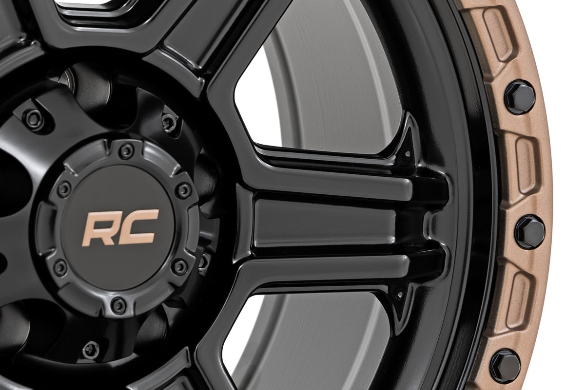 Rough Country 79 Series Wheel 1-Piece SemiGloss Black w/Bronze Ring 18x9 5x5 0mm 79180918A