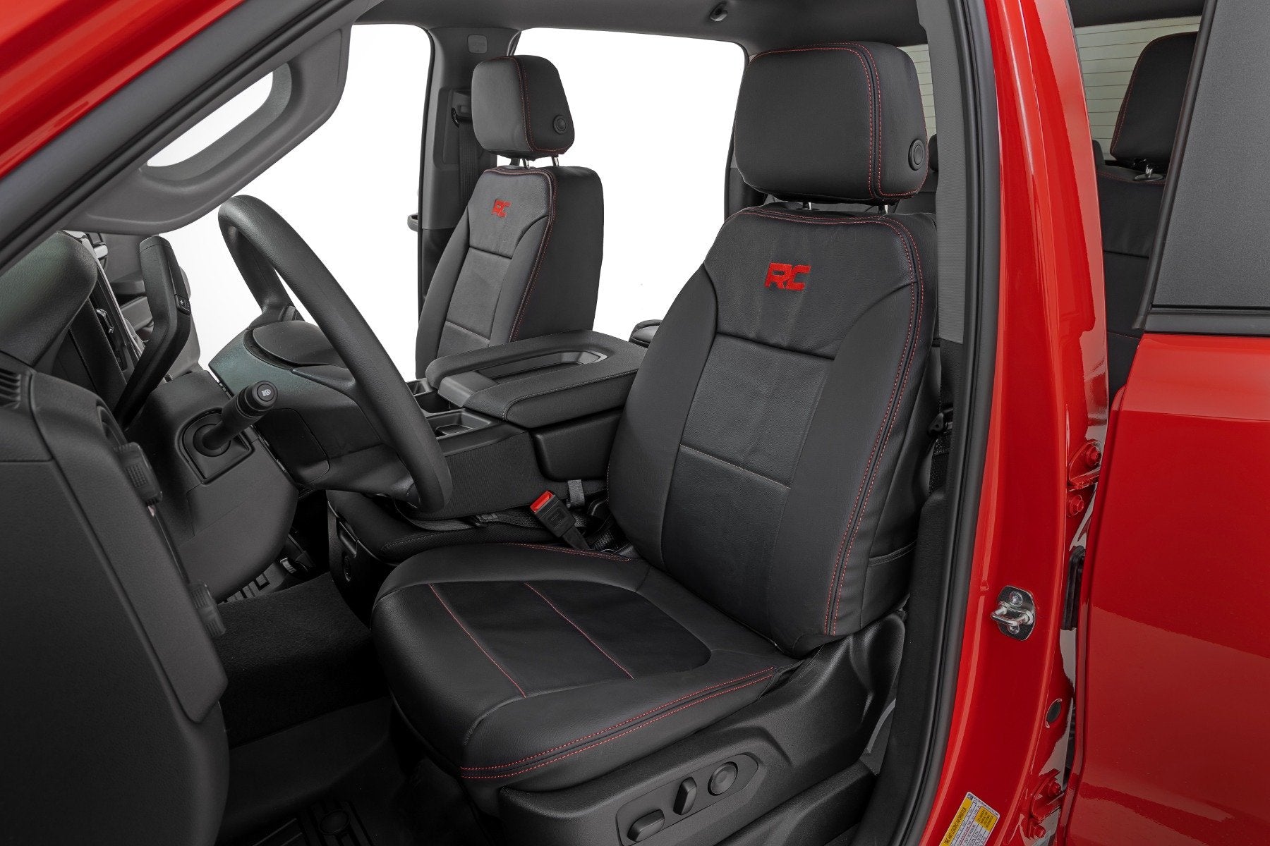 Rough Country Leather Seat Covers | FR Bucket | RR 60/40 | Chevy/GMC Sierra 1500 (19-26)/Silverado 1500 (19-26) 91071L